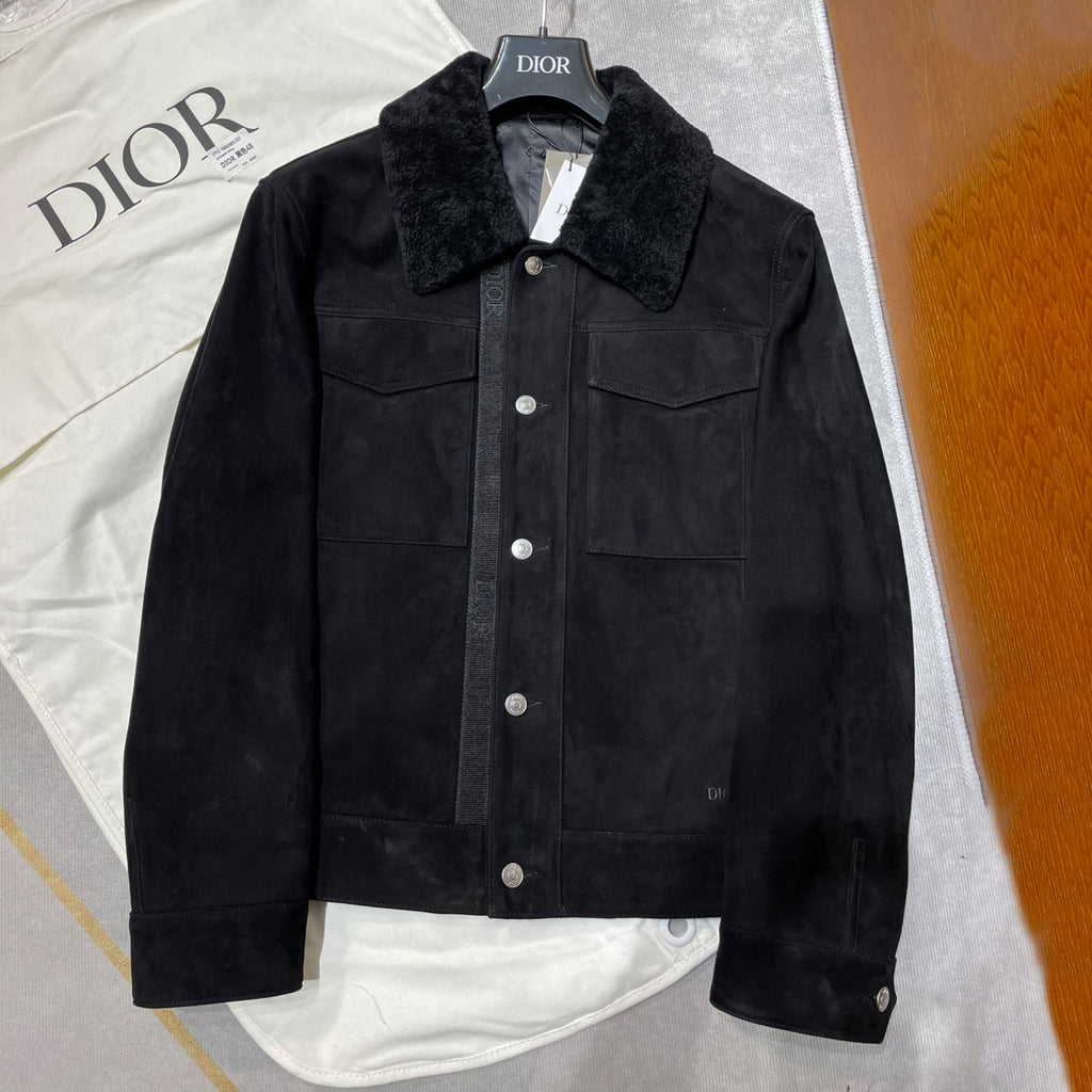 Dior Men's Autumn And Winter Solid Color Lapel Casual Single Breasted Cow Suede Lamb Collar Short Jacket #71272