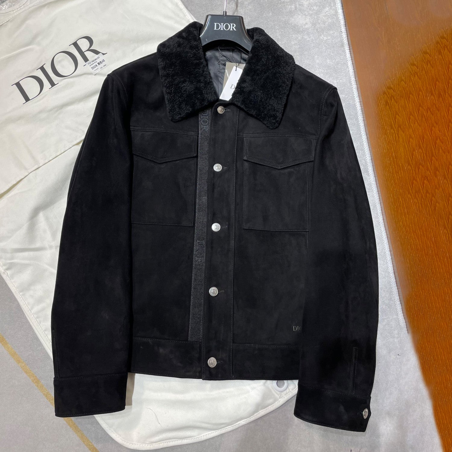 Dior Men's Autumn And Winter Solid Color Lapel Casual Single Breasted Cow Suede Lamb Collar Short Jacket #71272