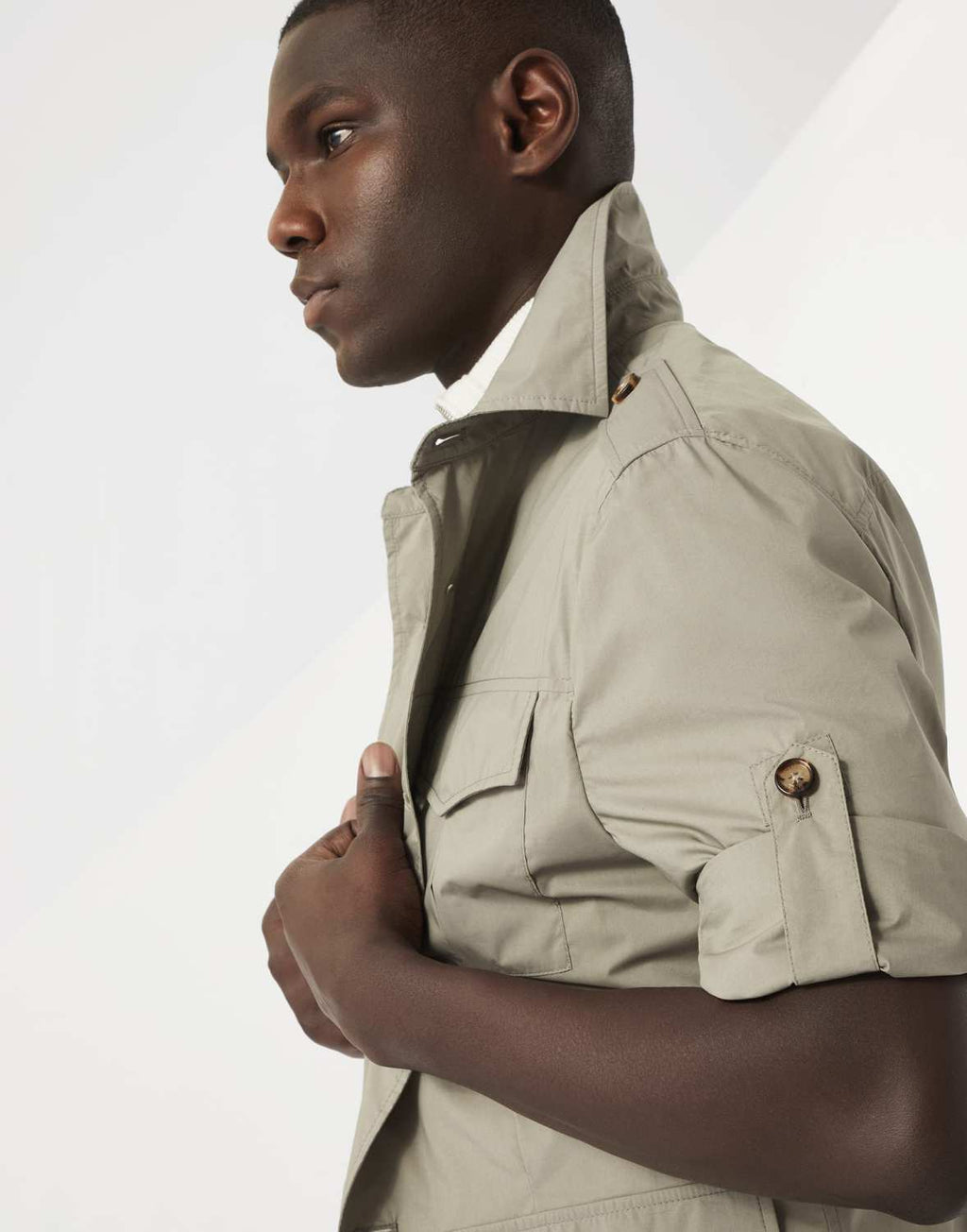 Brunello Cucinelli Men's Spring & Fall Lightweight Water-Resistant Techno Cotton Unlined Safari Jacket Solid Color Lapel Single Breasted Shirt Style Jacket Ngvp #1946