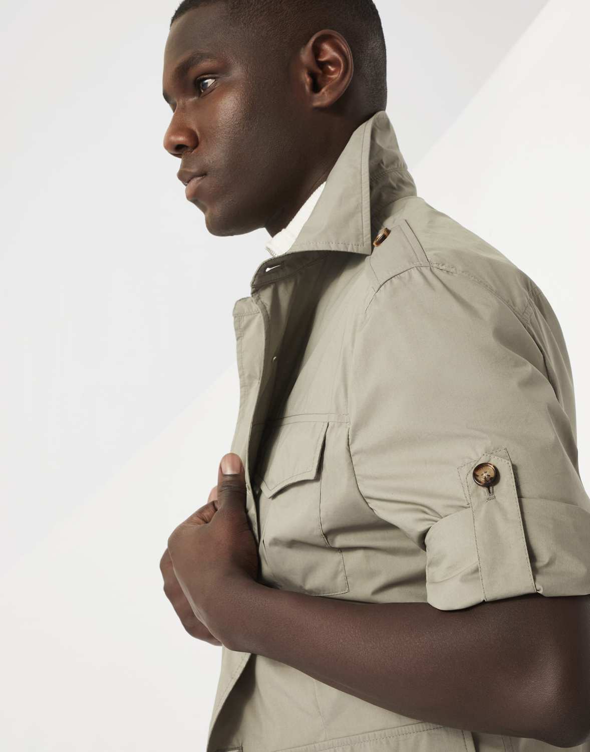 Brunello Cucinelli Men's Spring & Fall Lightweight Water-Resistant Techno Cotton Unlined Safari Jacket Solid Color Lapel Single Breasted Shirt Style Jacket Ngvp #1946