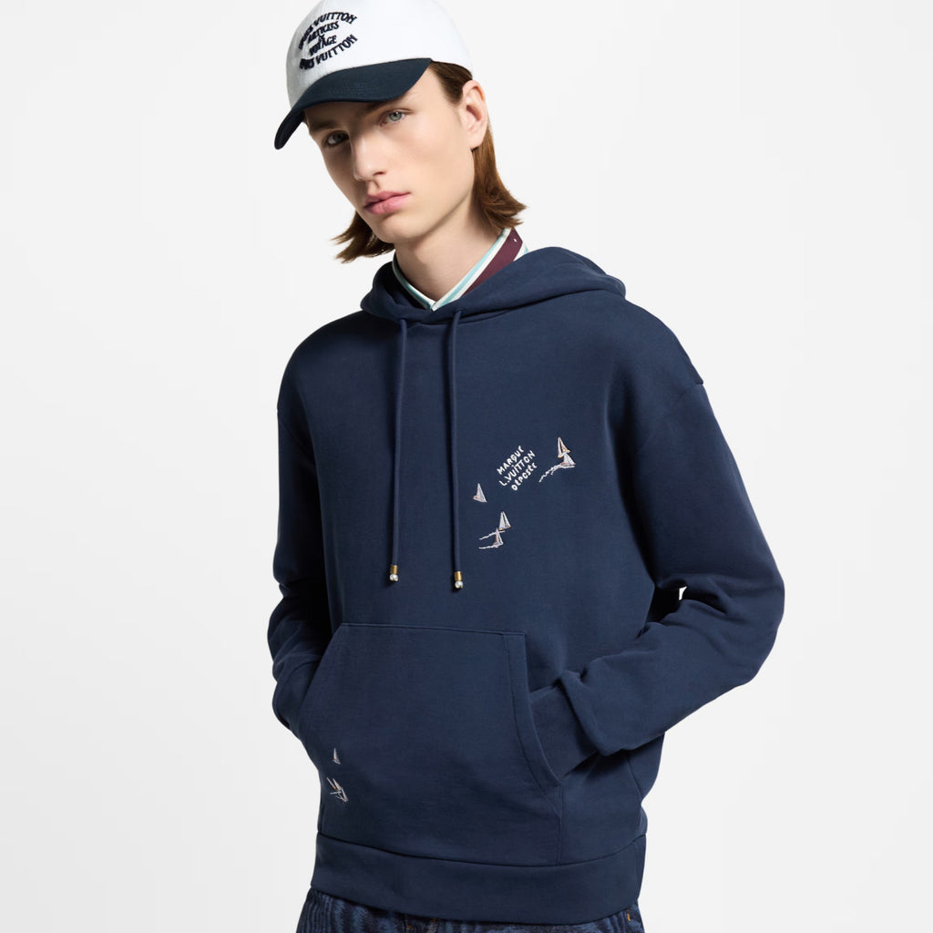 Louis Vuitton Men's Spring/Autumn Solid Color Casual Letter Embroidery Pattern Hooded Long Sleeve Sweatshirt #78239