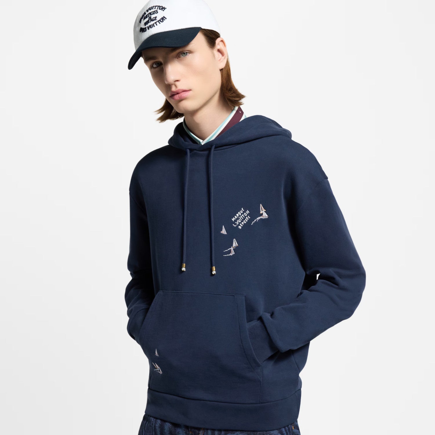 Louis Vuitton Men's Spring/Autumn Solid Color Casual Letter Embroidery Pattern Hooded Long Sleeve Sweatshirt #78239