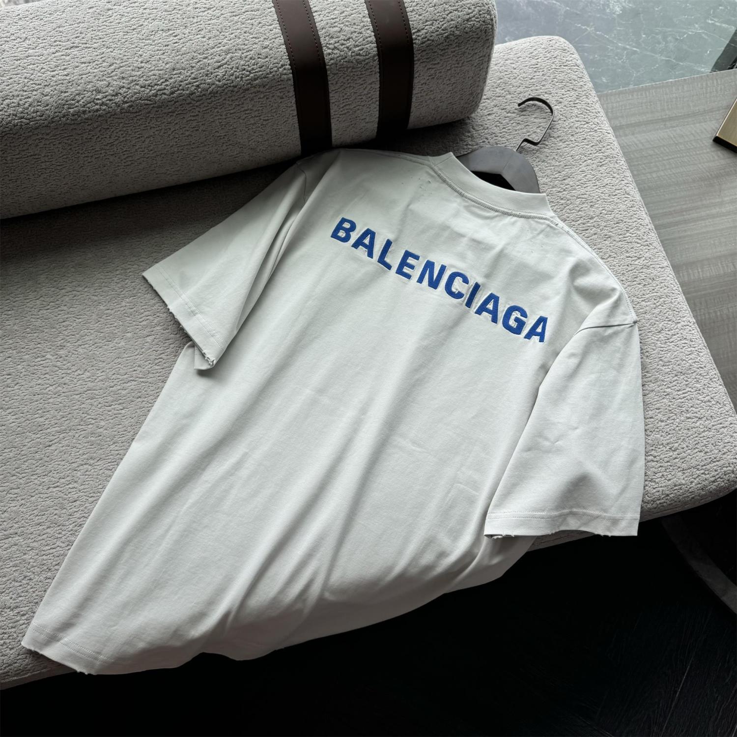 Balenciaga Men's And Women's Summer Solid Color Embroidered Letter Print Cotton Crew Neck Short Sleeve T-shirt #77879