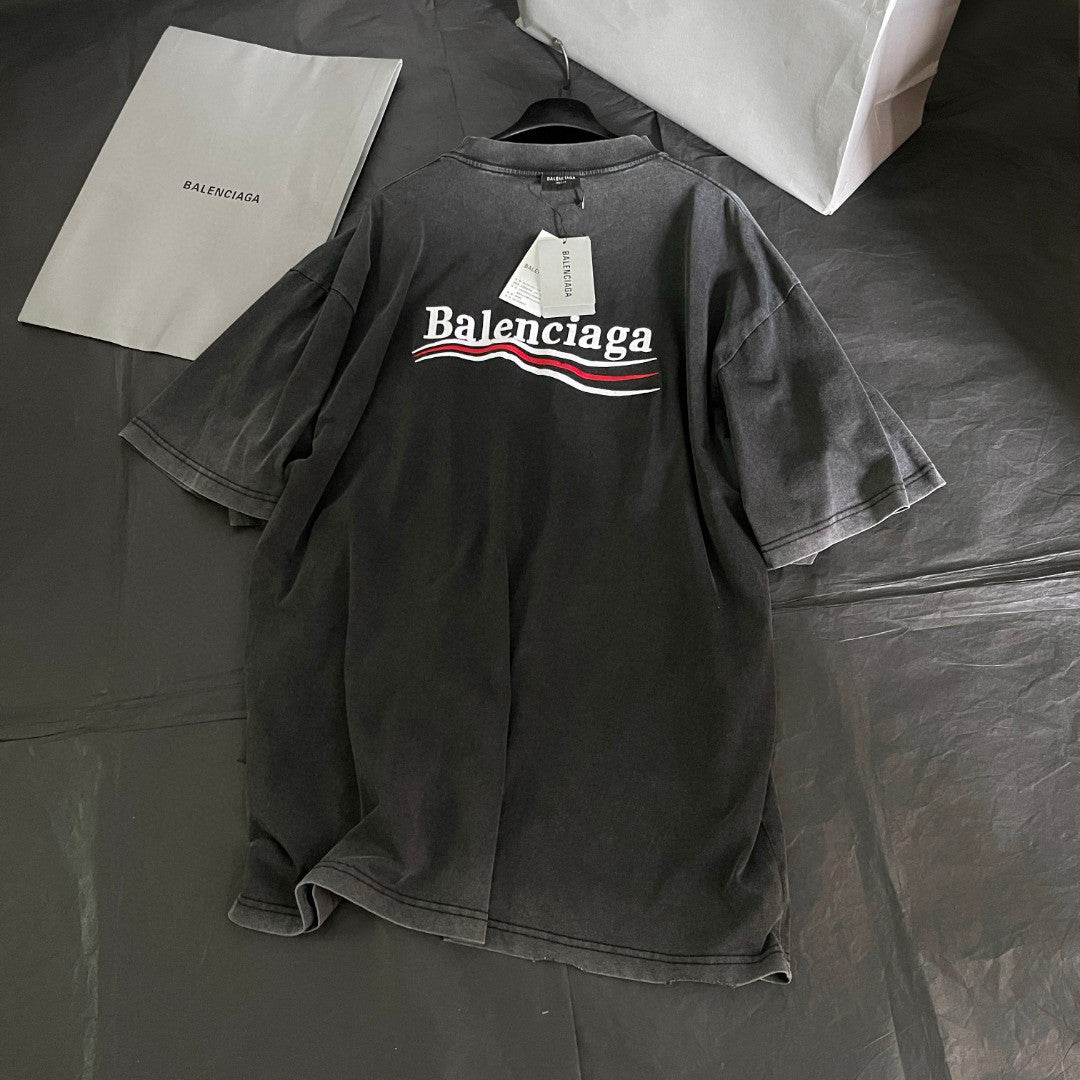 Balenciaga POLITICAL CAMPAIGN INSIDE-OUT Men's Summer Washed Colour Embroidered Letter Short Sleeve Fashionable Short Sleeve T-shirt #78142