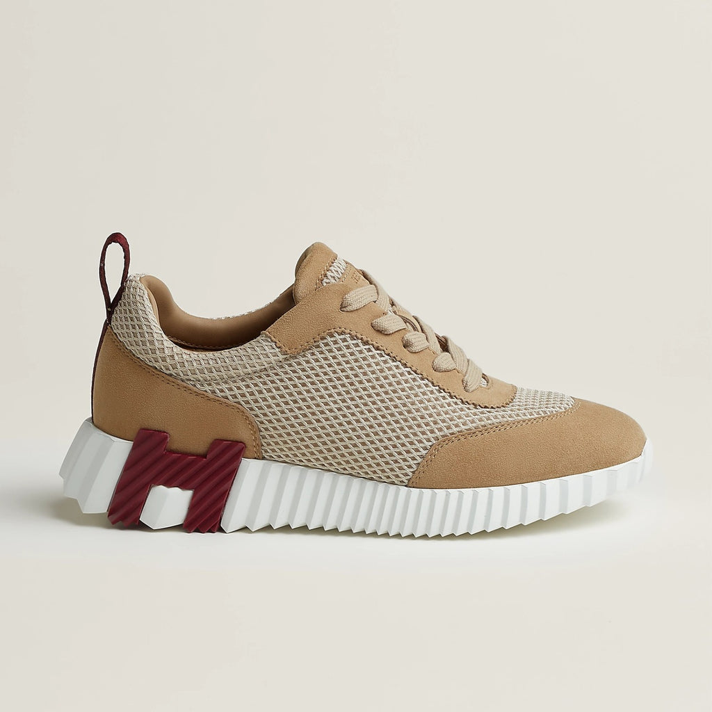 Hermes Bouncing Sneakers Men's Solid Color Leather and Suede Mesh Low-Top Lace-Up Shoes #77212
