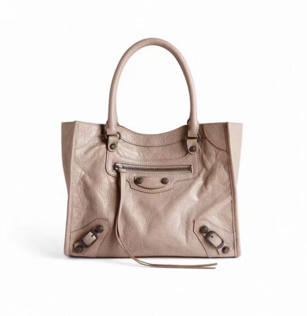 Balenciaga Le City Vertical Tote Bag Motorcycle Bag Cracked Old Retro Rivet Tassel Zipper Commuting Casual Bag #332658