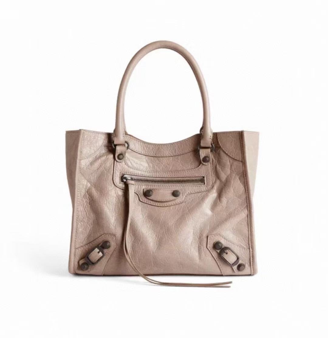 Balenciaga Le City Vertical Tote Bag Motorcycle Bag Cracked Old Retro Rivet Tassel Zipper Commuting Casual Bag #332658