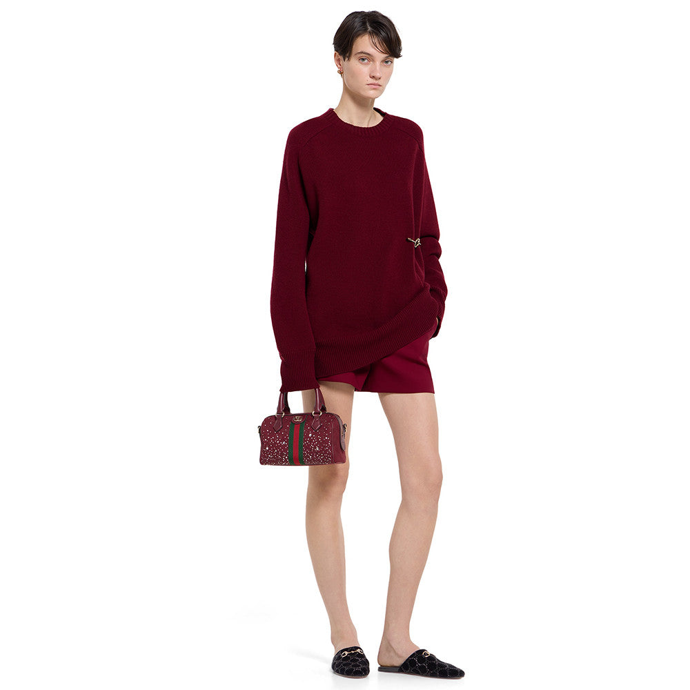 GUCCI Ophidia crystals small boston bag in Rosso Ancora red GG canvas #335872
