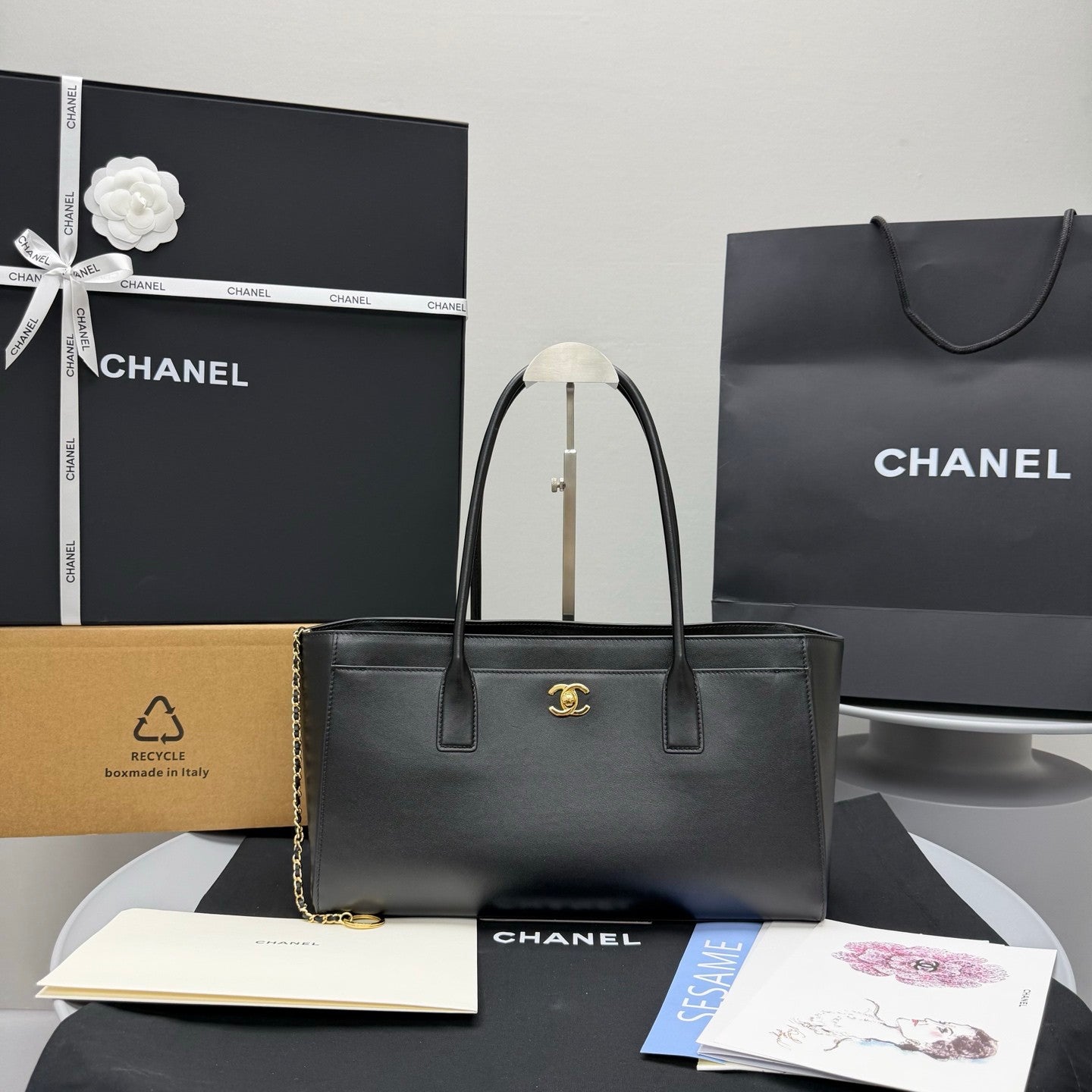 Chanel Small Shopping Bag Calfskin Gold-tone Metal #381318