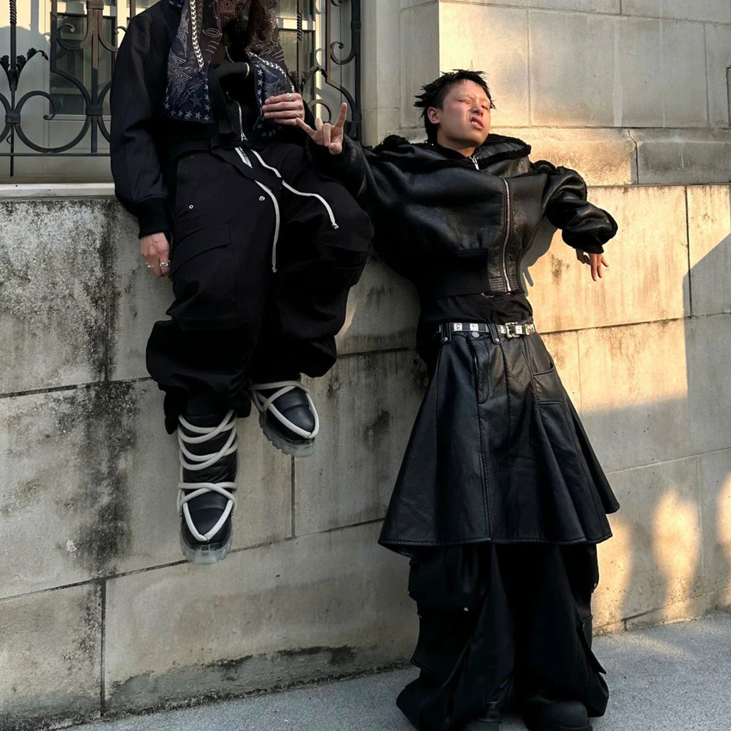 Rick Owens Ro Fur One Autumn And Winter New Fashion Splicing Leather Jacket Coat High Street Trend Hip Hop Dark Style Warm Coat Ngvp #9719
