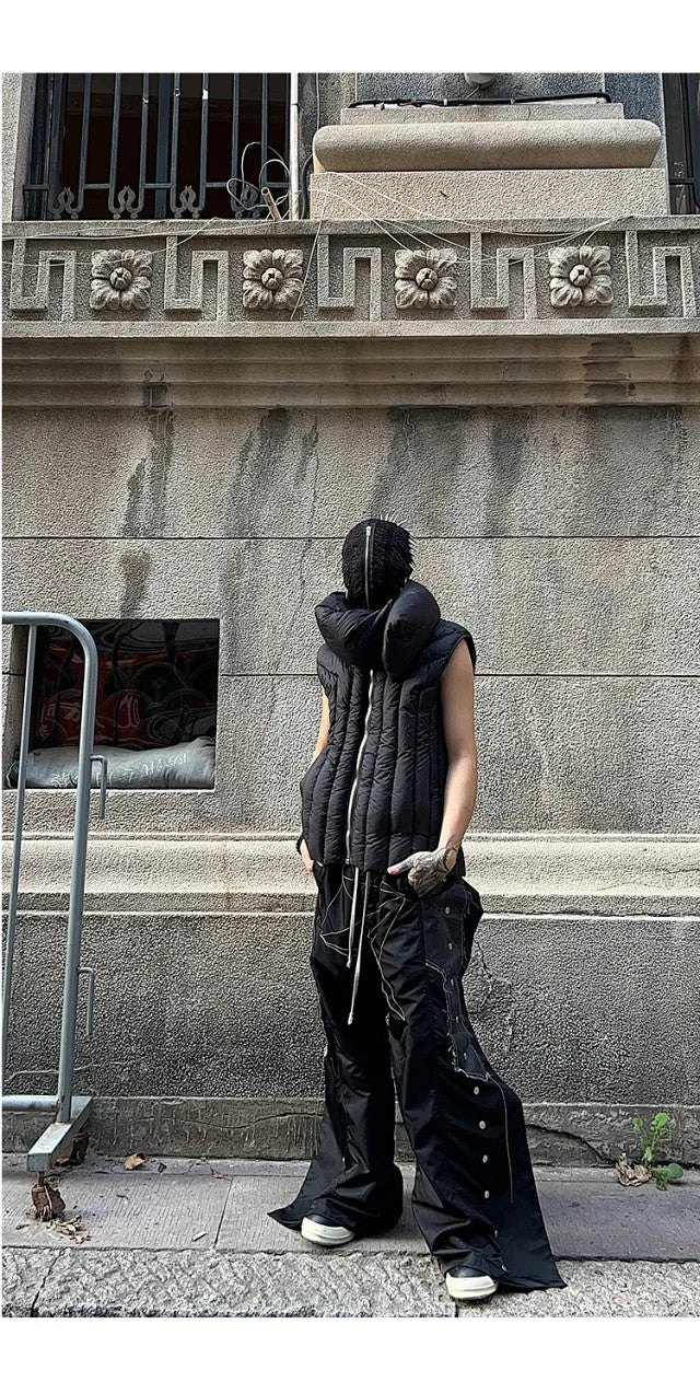 Rick Owens Men's And Women's Fall And Winter Quilted Design Down Jacket Bib Undershirt Jacket Zipper Black Trend Vest Jacket Ngvp #2612