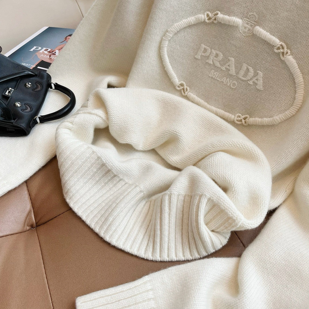 Prada Men's Spring and Autumn Solid Color Splicing Round Neck Embroidery Printed Logo Long Sleeve Sweater Pullover #98666
