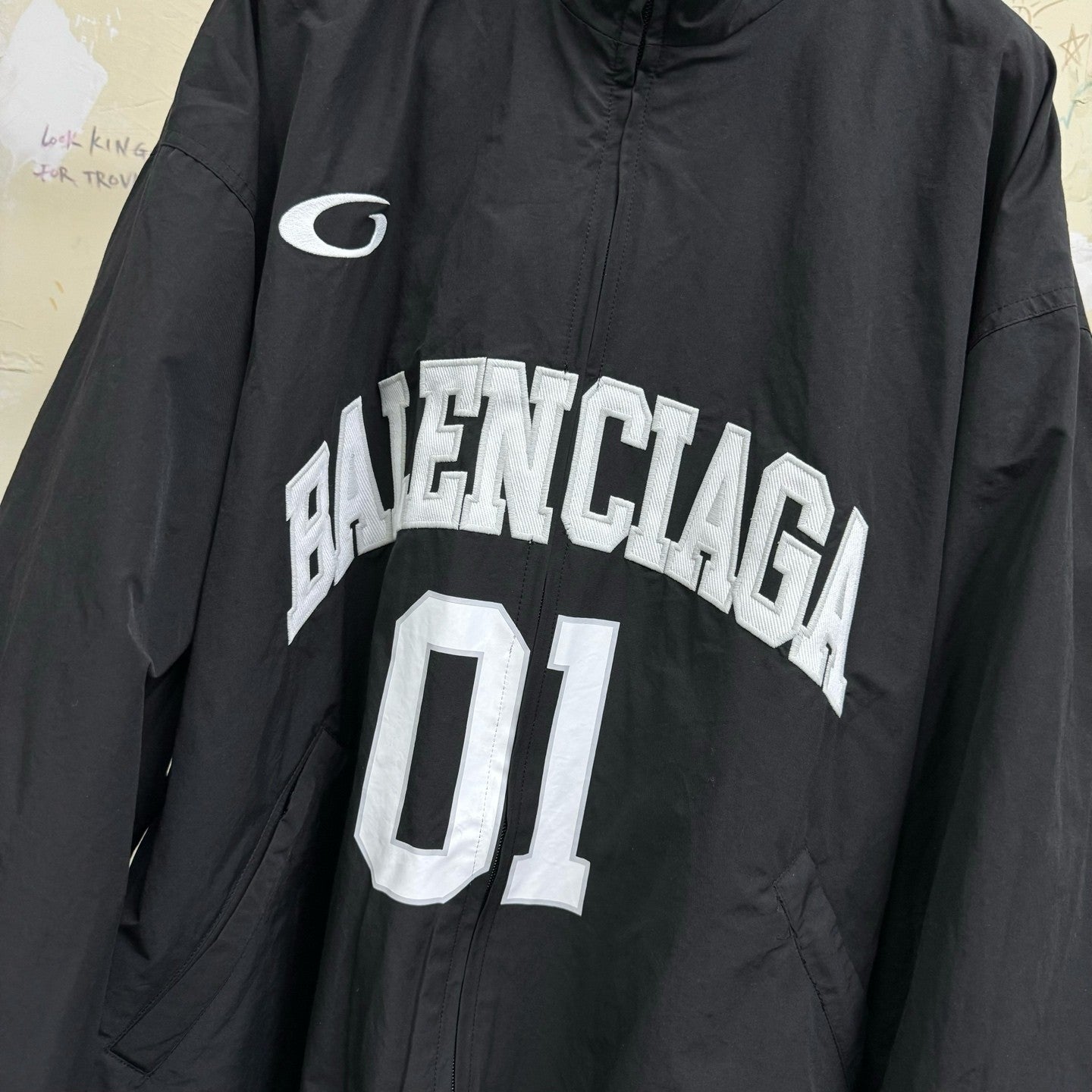 Balenciaga Basketball Series Men's Spring And Fall Black Technology Poplin Sports Zipper Long Sleeved Jacket #75789