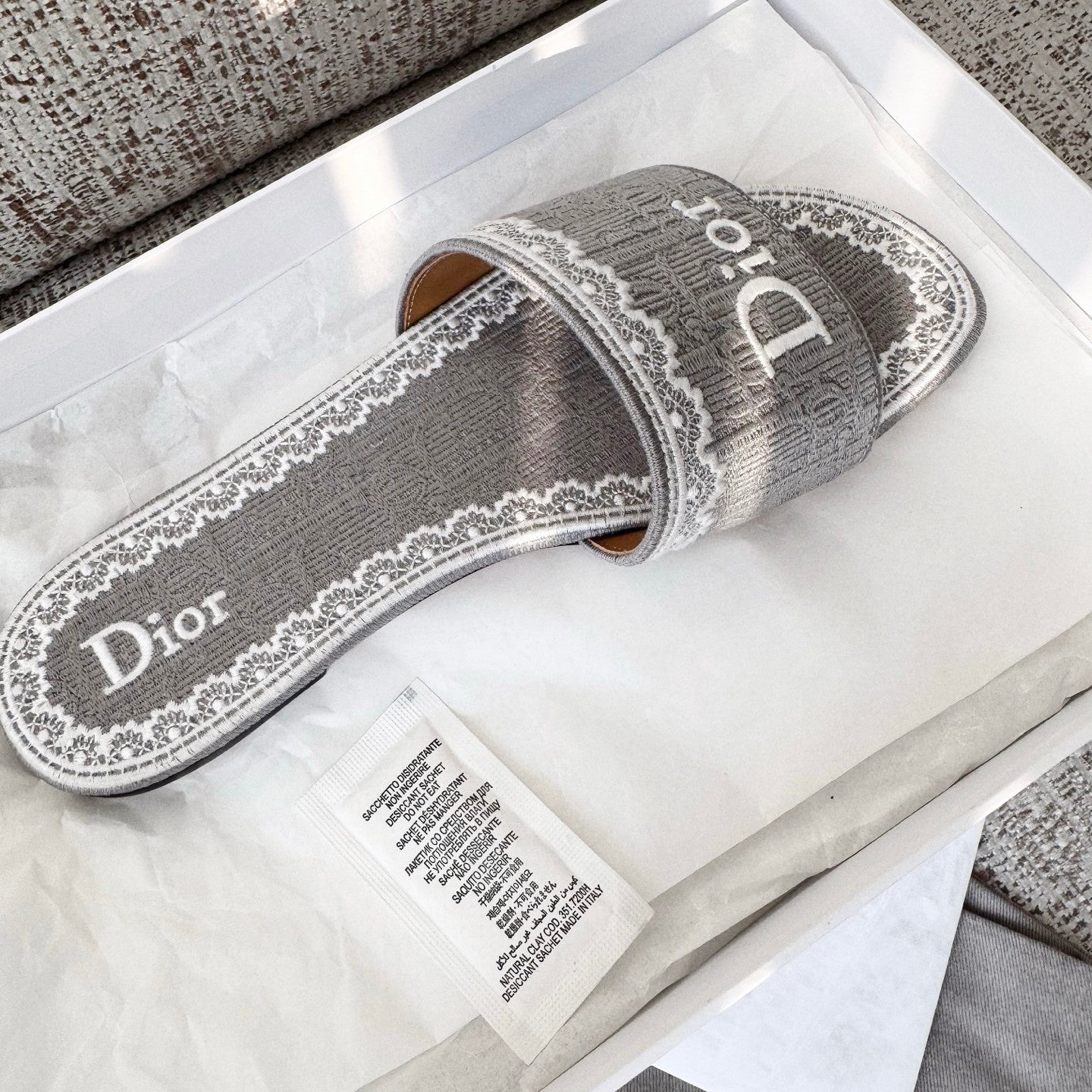 Dior Dentelle Slide Sky Blue Dior Oblique Embroidered Cotton and White Lace #377809