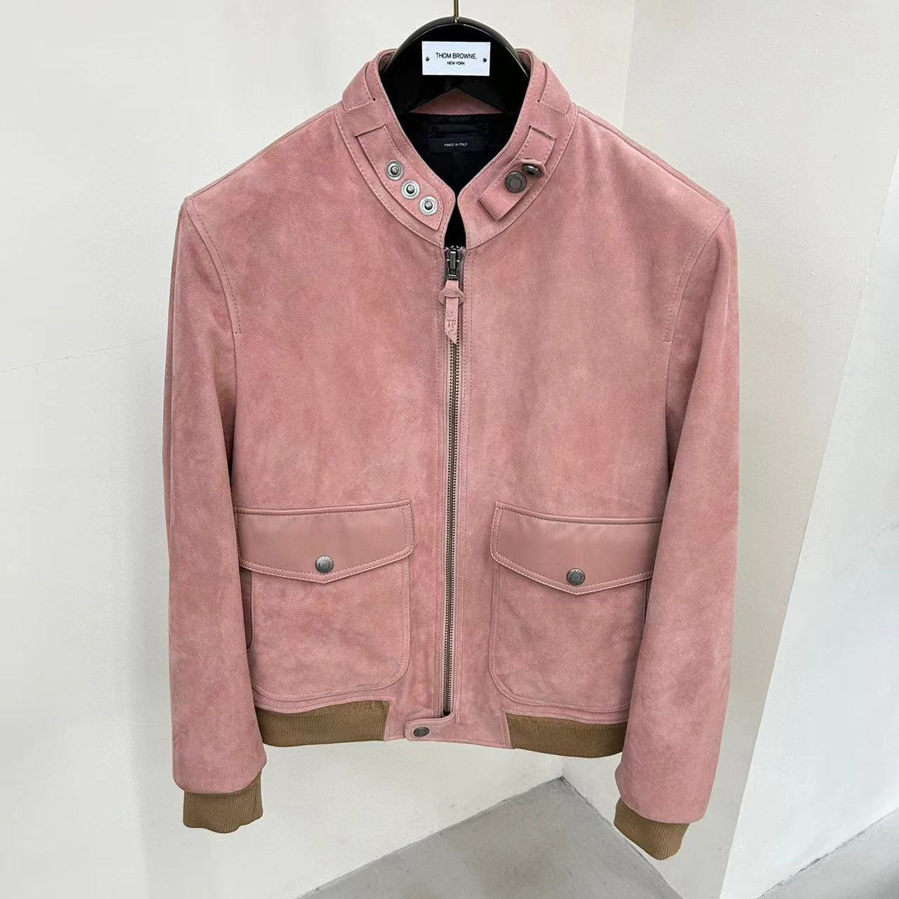 Tom Ford Men And Women With The Same Models Of Fall And Winter Color Collision Collar Loose Lambskin Leather Jacket #98481