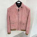 Tom Ford Men And Women With The Same Models Of Fall And Winter Color Collision Collar Loose Lambskin Leather Jacket #98481