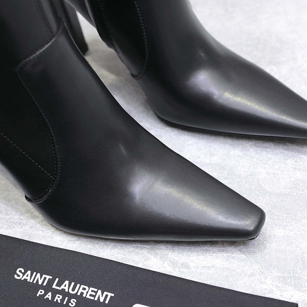 Saint Laurent FRANCOISE Women's Classic Pointed Toe Side Zip Leather High Heel Boots 10cm Heel High Heel Shoes #79181