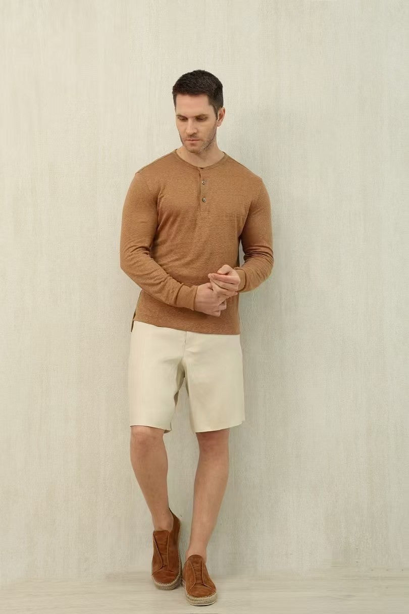 Ermenegildo Zegna Men's Summer Mid Waist Straight Solid Color Linen Casual Shorts Ngvp #1234