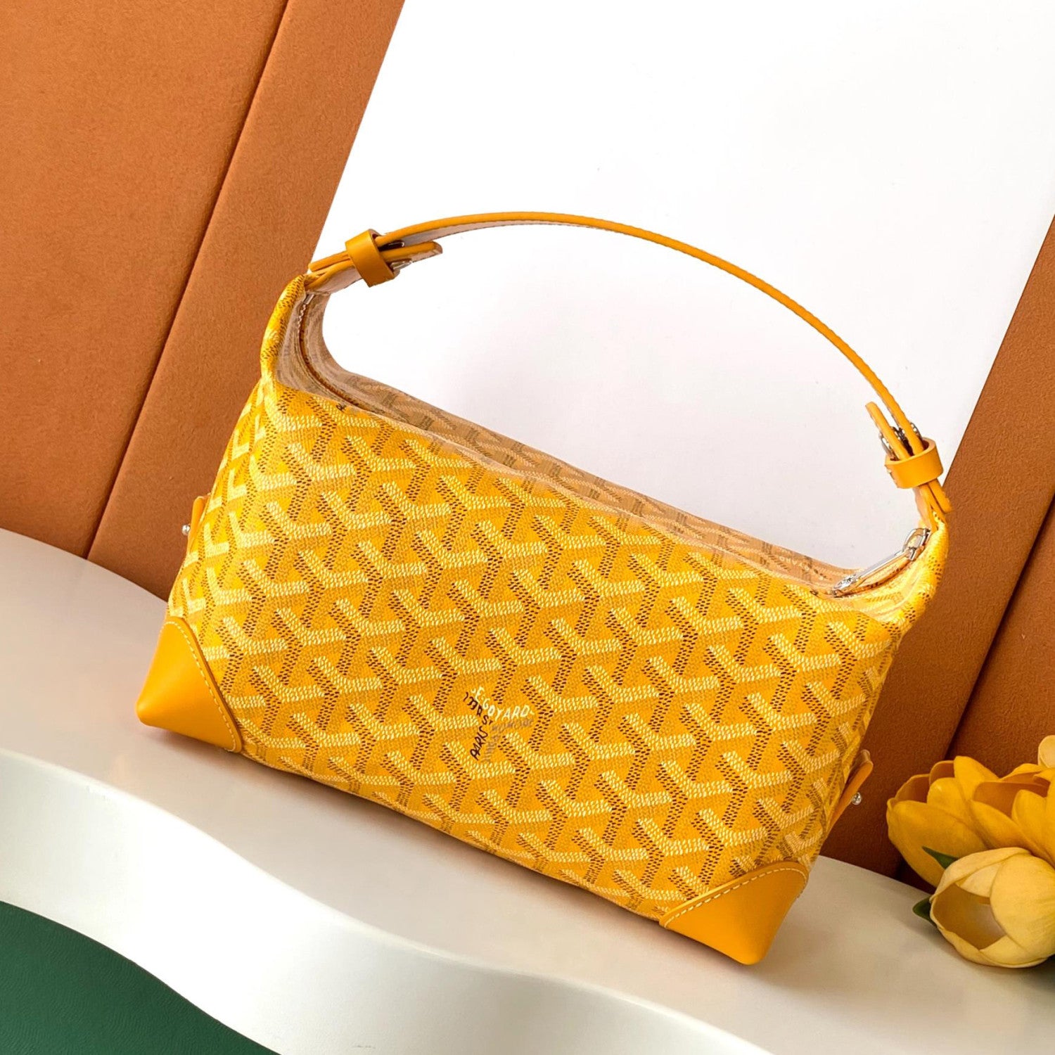 GOYARD Men's and Women's Solid Color Printed Zipper Leather Handbag Storage Bag Bags #77775