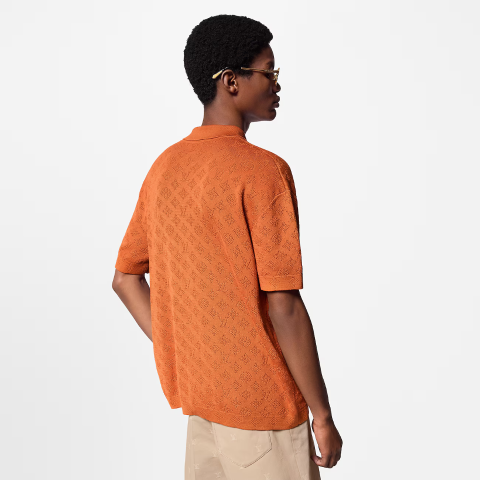 Louis Vuitton Men's Summer Orange Skeleton Letter Printed Single Breasted Short Sleeve Shirt #75627