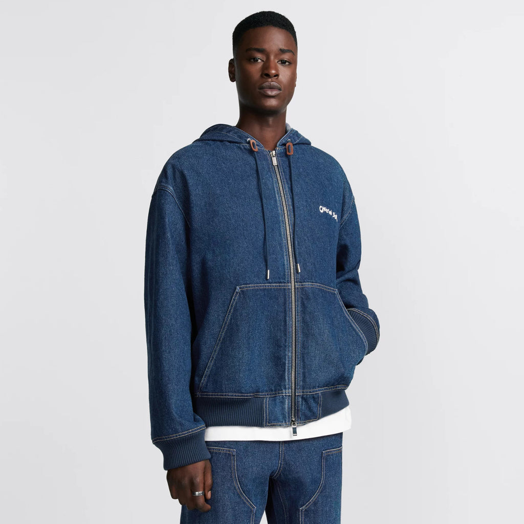 Dior Men's Spring And Fall Navy Blue Letter Print Zipper Hooded Long Sleeve Jacket #73271