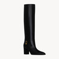 Saint Laurent JULIA Women's Fall/Winter Solid Color Fashion Classic Leather Knee-High Boots. Chunky Heel Shoes Heel Height 7cm Boot Shoes #79217