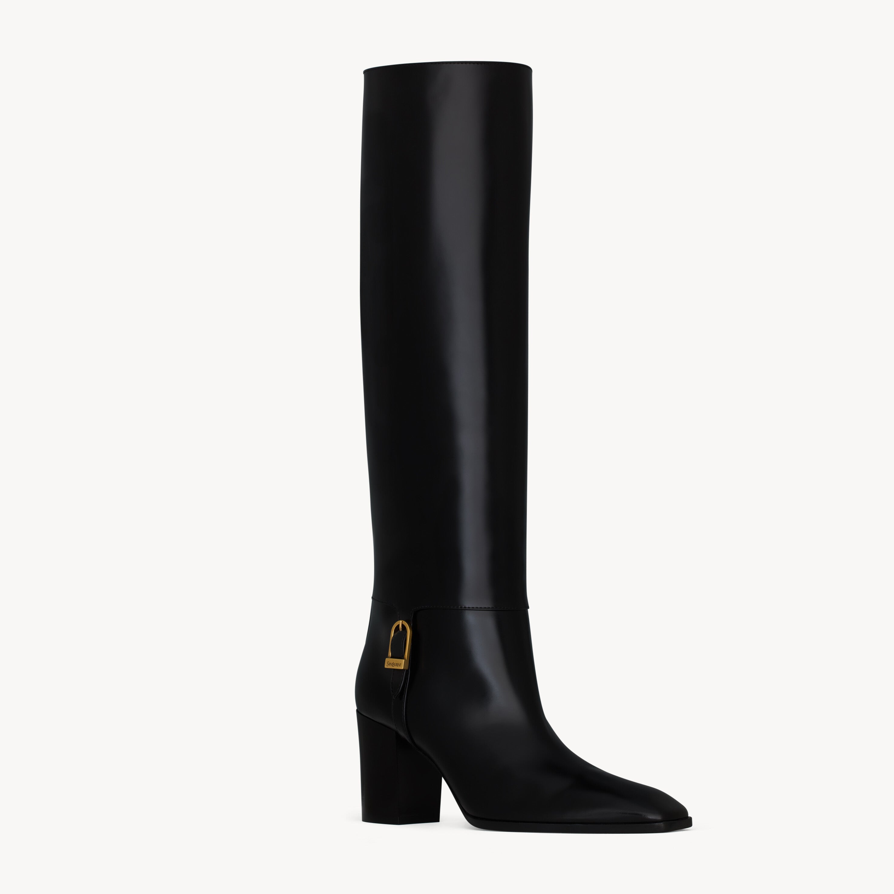 Saint Laurent JULIA Women's Fall/Winter Solid Color Fashion Classic Leather Knee-High Boots. Chunky Heel Shoes Heel Height 7cm Boot Shoes #79217
