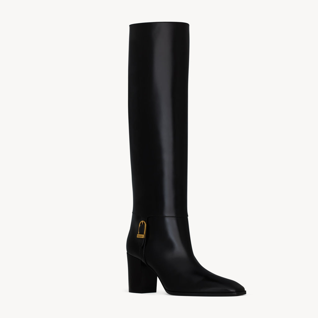 Saint Laurent JULIA Women's Fall/Winter Solid Color Fashion Classic Leather Knee-High Boots. Chunky Heel Shoes Heel Height 7cm Boot Shoes #79217