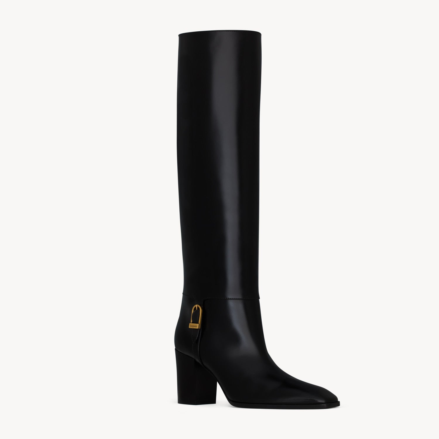 Saint Laurent JULIA Women's Fall/Winter Solid Color Fashion Classic Leather Knee-High Boots. Chunky Heel Shoes Heel Height 7cm Boot Shoes #79217