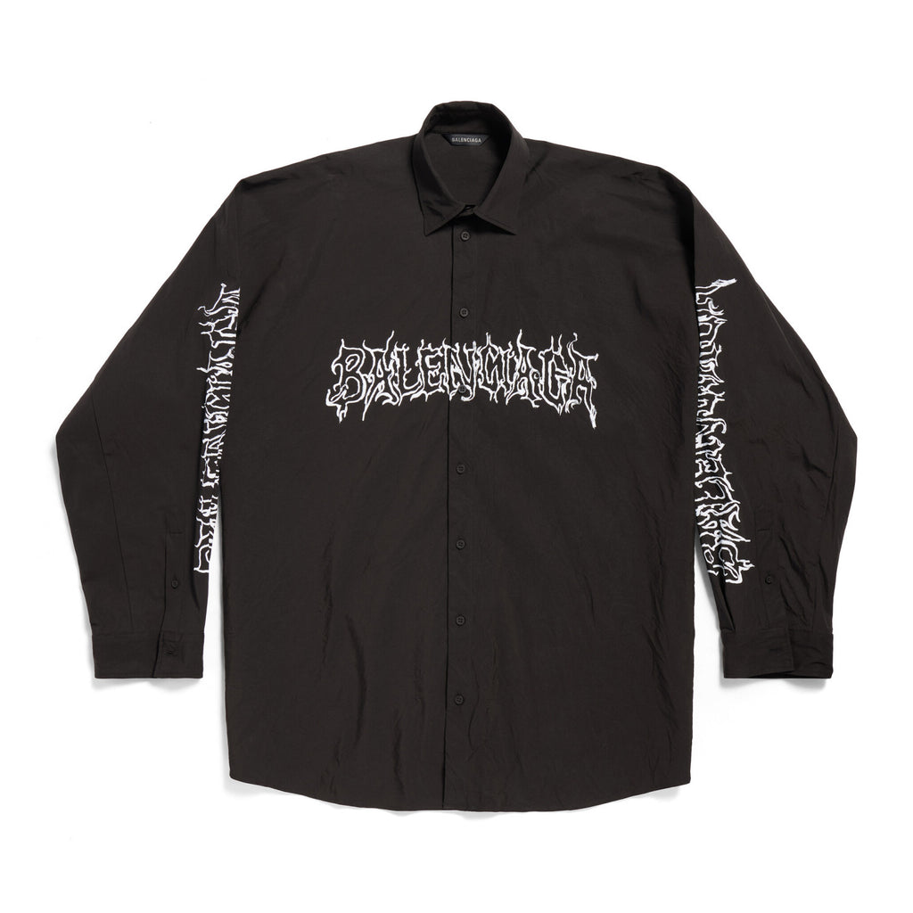Men's Spring Summer DIY Metal Outline Engineered Black Cotton Poplin Large Silhouette Single Breasted Long Sleeve Shirt #98843