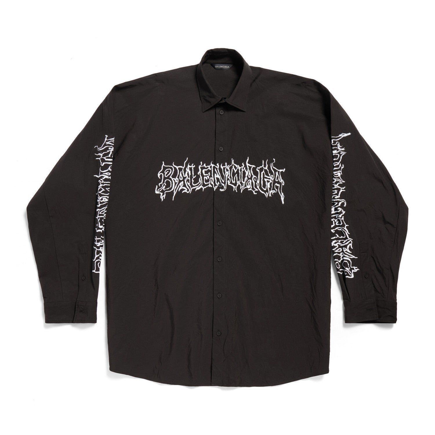 Men's Spring Summer DIY Metal Outline Engineered Black Cotton Poplin Large Silhouette Single Breasted Long Sleeve Shirt #98843