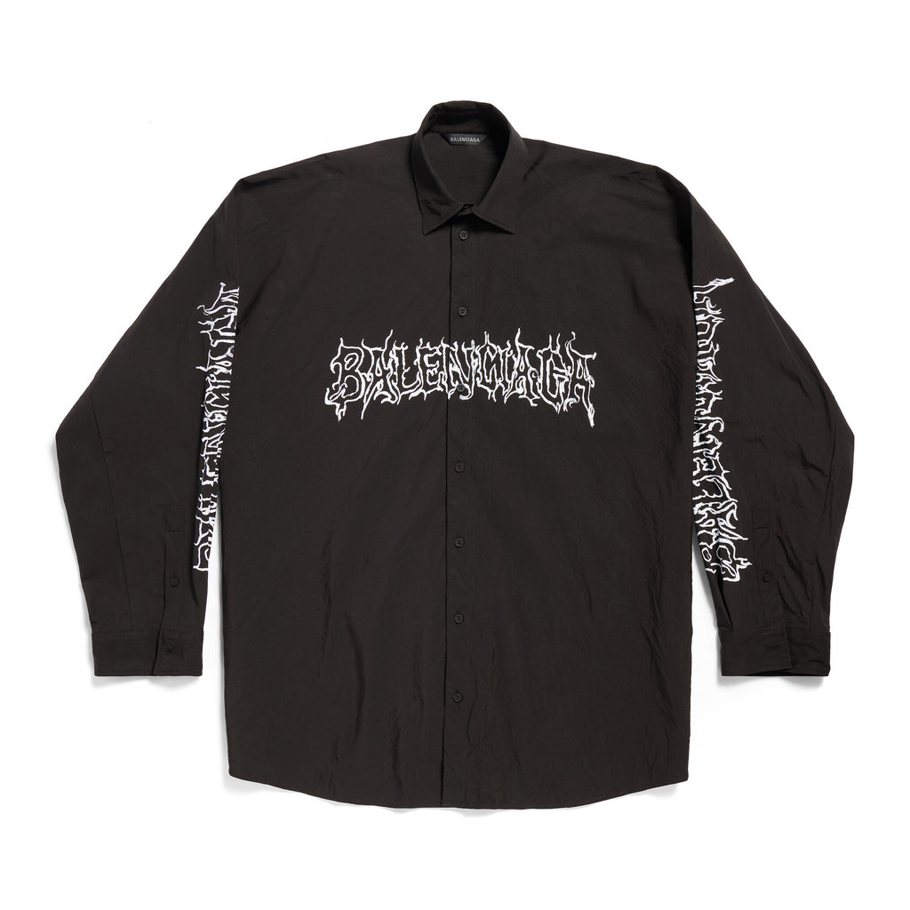 Men's Spring Summer DIY Metal Outline Engineered Black Cotton Poplin Large Silhouette Single Breasted Long Sleeve Shirt #98843