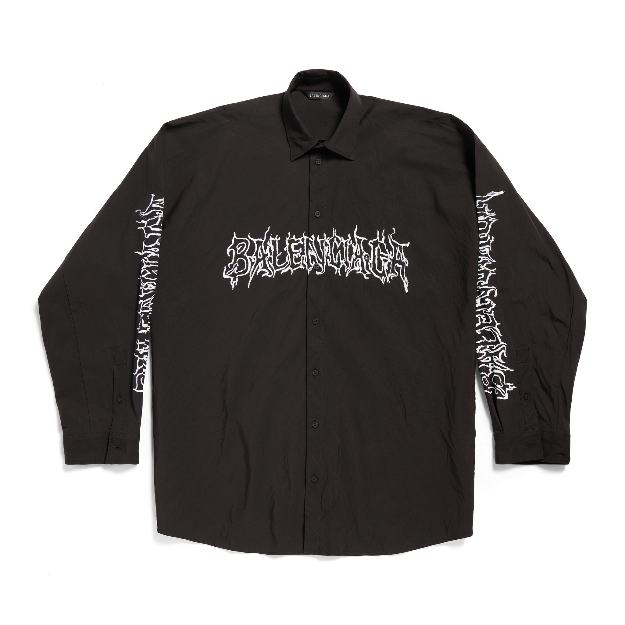 Men's Spring Summer DIY Metal Outline Engineered Black Cotton Poplin Large Silhouette Single Breasted Long Sleeve Shirt #98843
