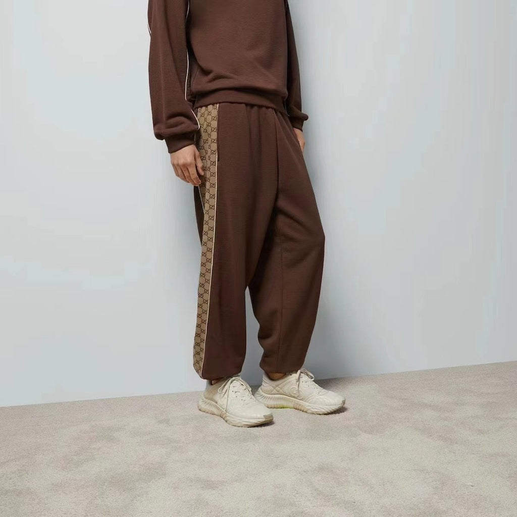 Gucci Men's Fall And Winter Logo Print Splicing Casual Cotton Round Neck Long Sleeved Sweater Drawstring Tie Drawstring Knit Sweatpants Pants Suit Set #72831