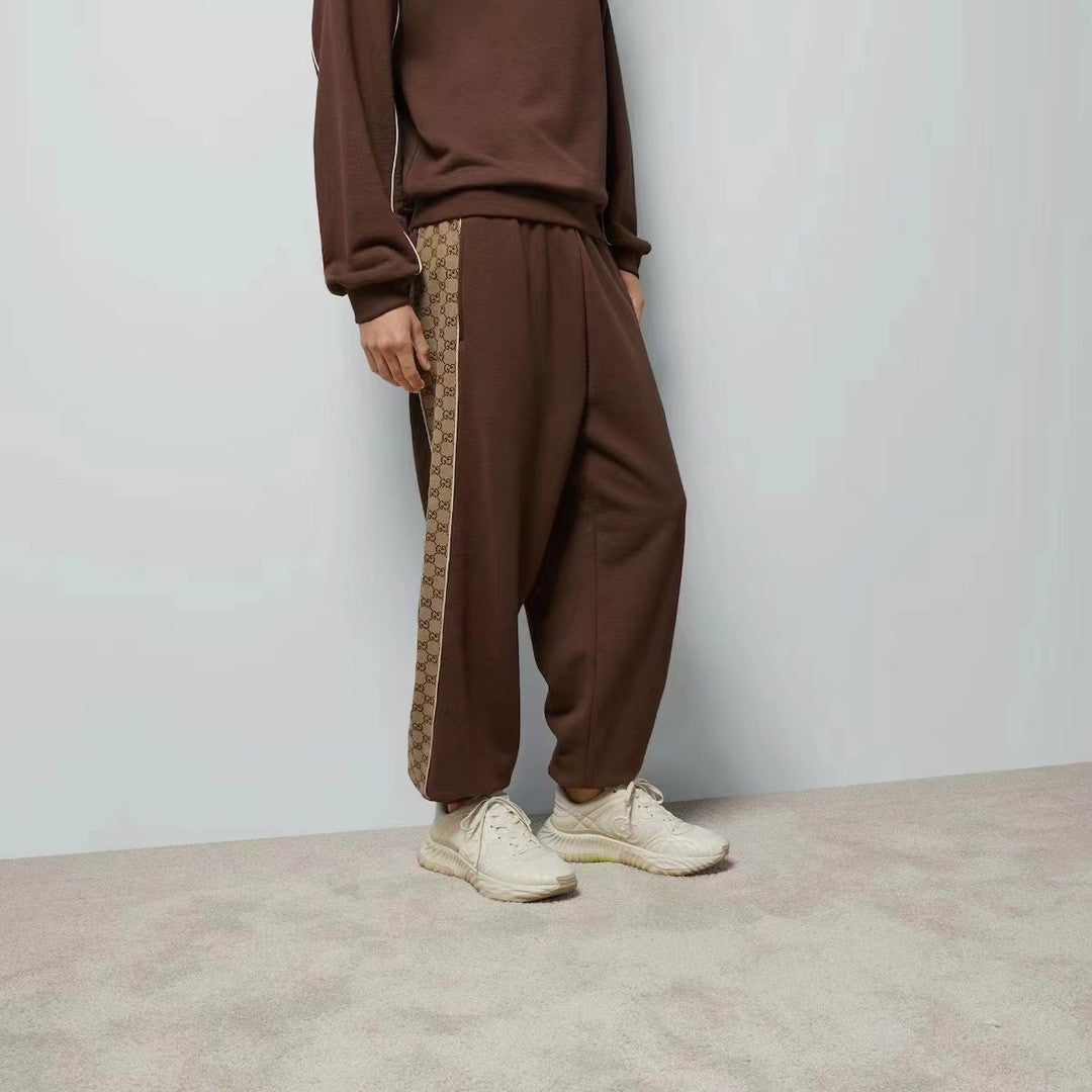 Gucci Men's Fall And Winter Logo Print Splicing Casual Cotton Round Neck Long Sleeved Sweater Drawstring Tie Drawstring Knit Sweatpants Pants Suit Set #72831