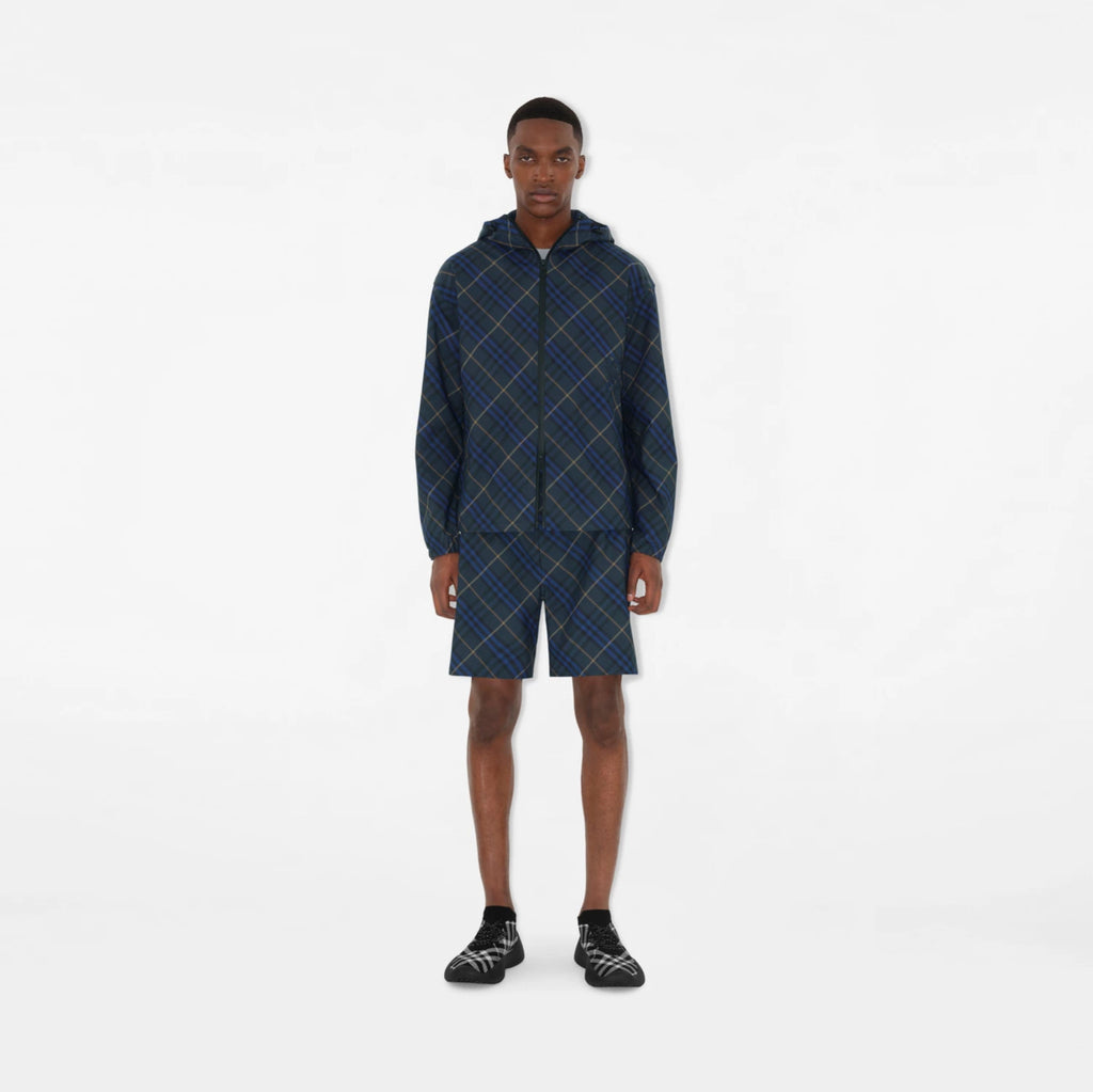 Burberry Men's Spring and Autumn Check Twill Jacket Shorts Set Equestrian Rider Logo Applique Fashion High Street Trend Hooded Jacket Drawstring Shorts Set Suit #81226