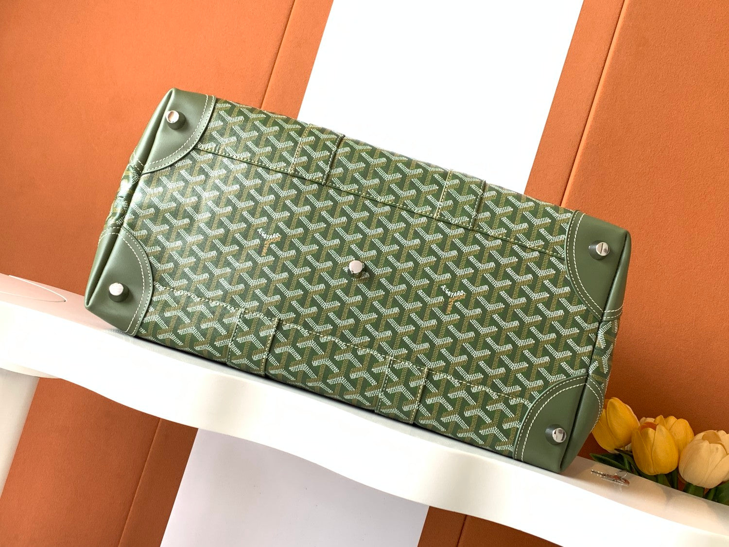 GOYARD Boston Men's And Women's Old Flower Full Print Canvas Collocation Cowhide Shoulder Cross Handbag Travel Bag Bags #76641