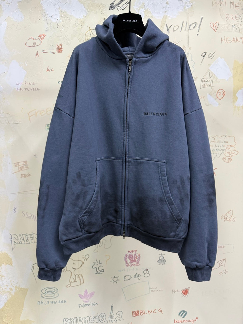 Balenciaga 25FW Men s Balenciaga Back Zipup Hoodie Regular Fit in Faded Dark Blue black Hoodie Shorts Set #332366