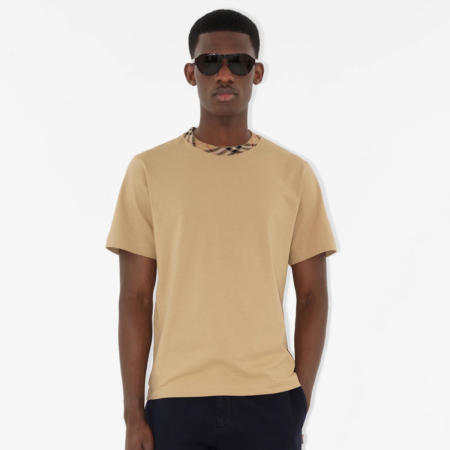 Burberry Men's Summer Checkered Print Collar Solid Color Cotton Short Sleeve T-Shirt #77145