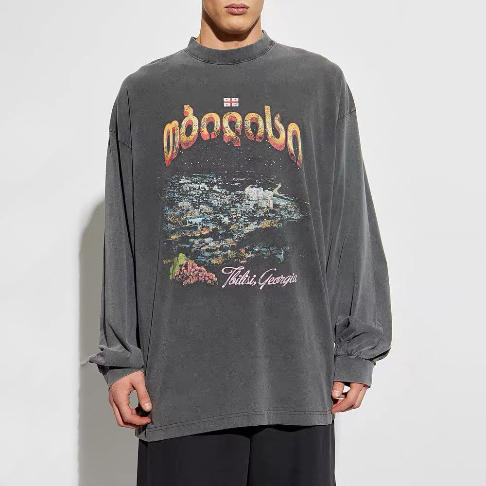 Balenciaga Men's Summer Letter Printed Round Neck Loose Faded Tbilisi Long Sleeve Short Sleeve T-Shirt Ngvp #1156