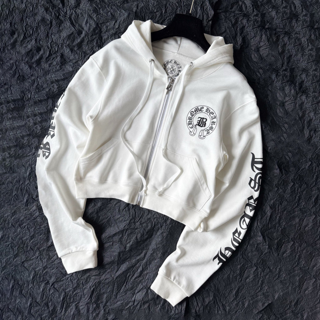 Chrome Hearts Women's And Men's Fashion Casual Solid Color Hooded Zipper Pullover with Letter Print Pattern Loose Fit Jacket #78493