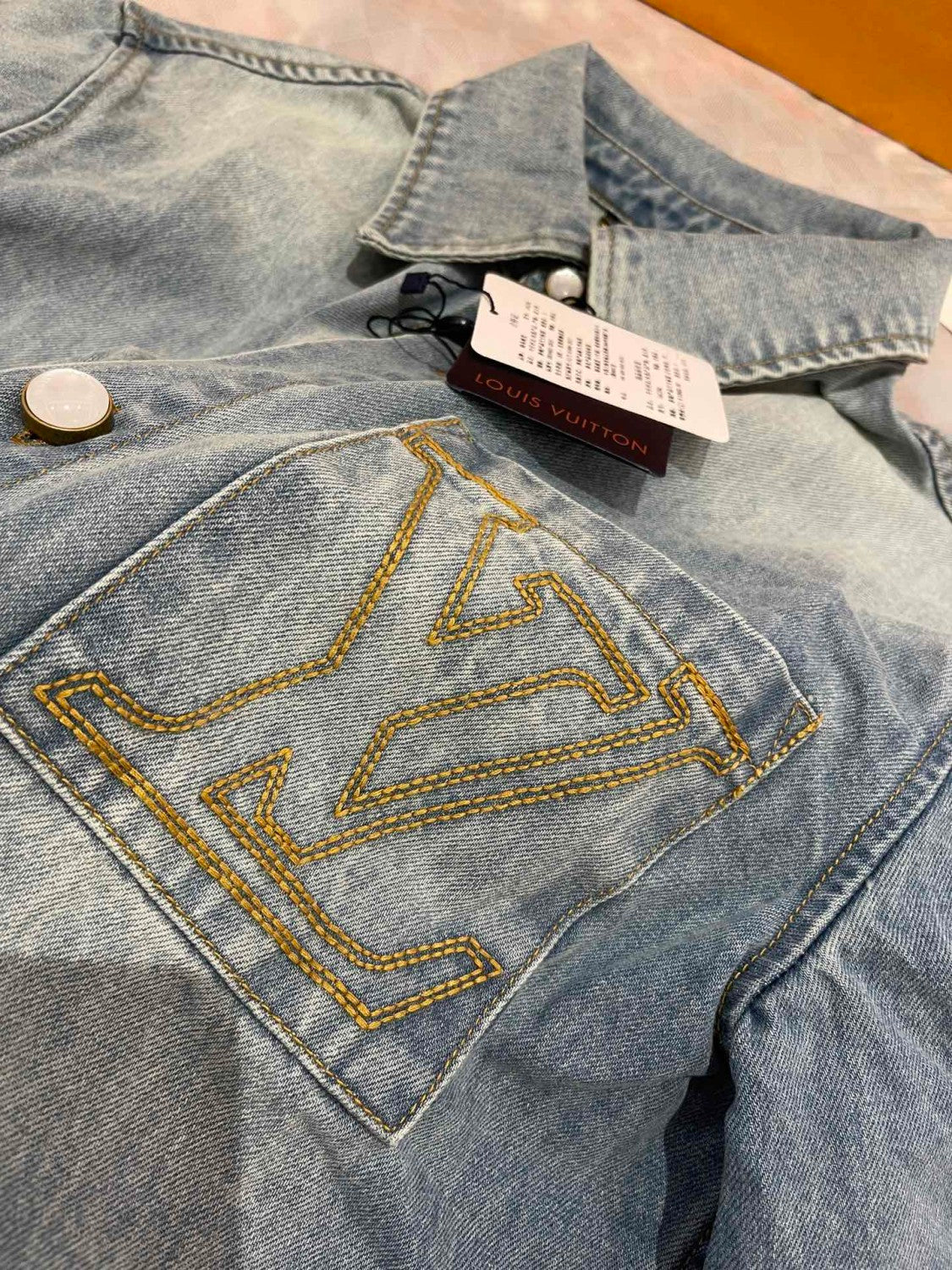 Louis Vuitton Men's Summer Blue Logo Letter Printed Pocket Single Breasted Short Sleeve Denim Shirt #74716