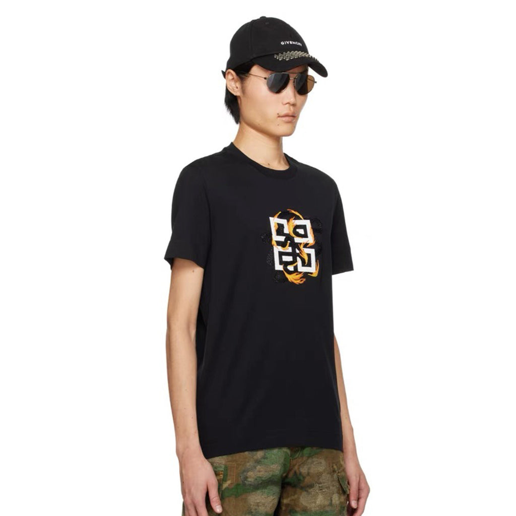 Givenchy Men's Spring/Summer Cotton 4G Dragon Printed Short Sleeve Black Slim Fit Straight T-shirt #98322