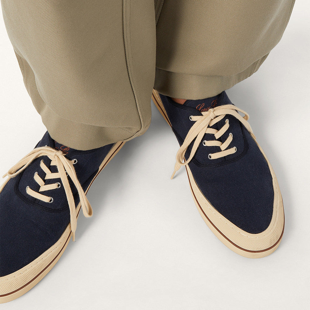 Loro Piana Nantucket Walk Sneaker Cotton Blue Navy Low Top #386139
