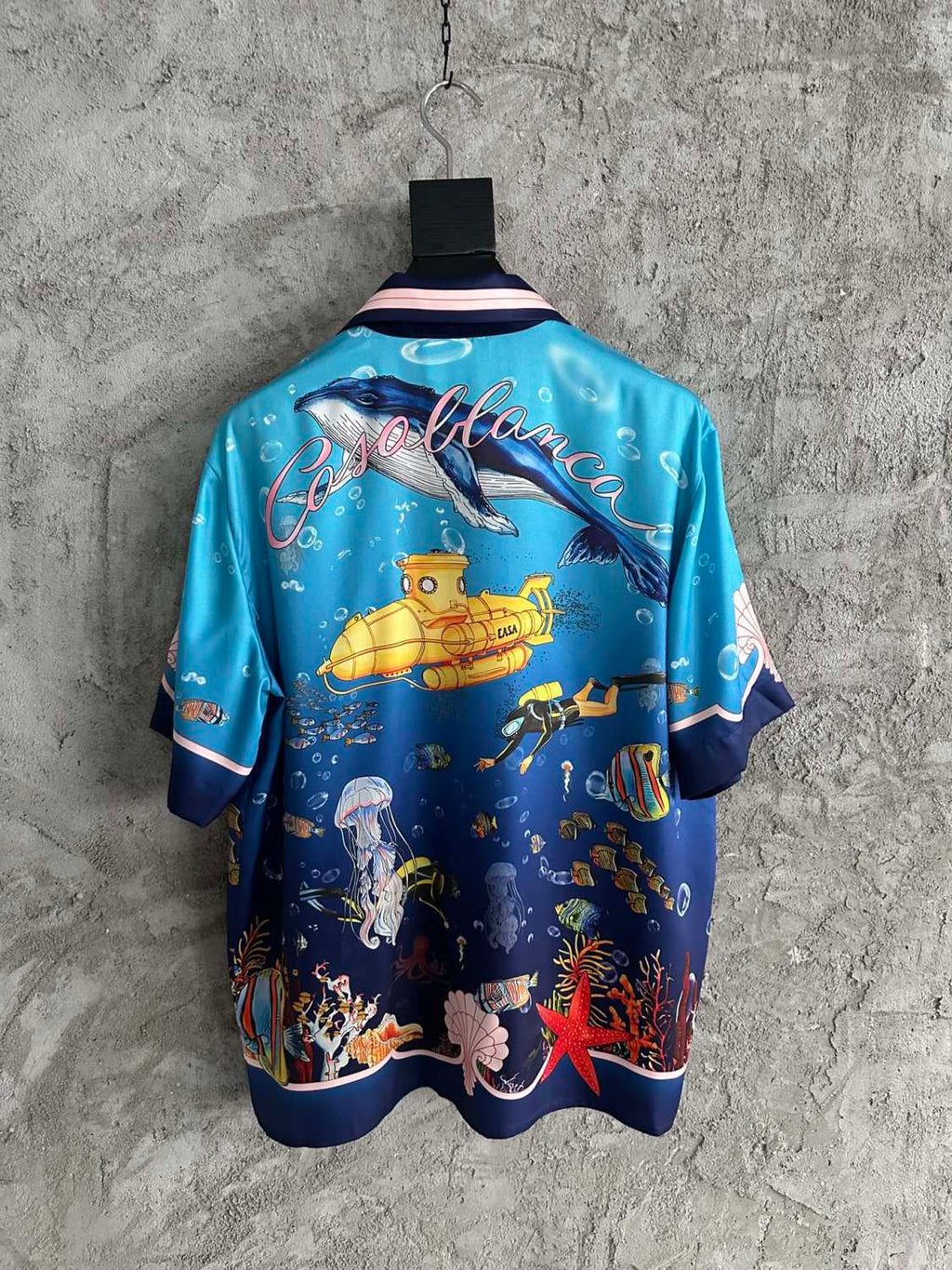 Casablanca Men's Summer Underwater World Pattern Printed Single Breasted Short Sleeve Shirt Casual Lace Up Shorts Set Suit #77126