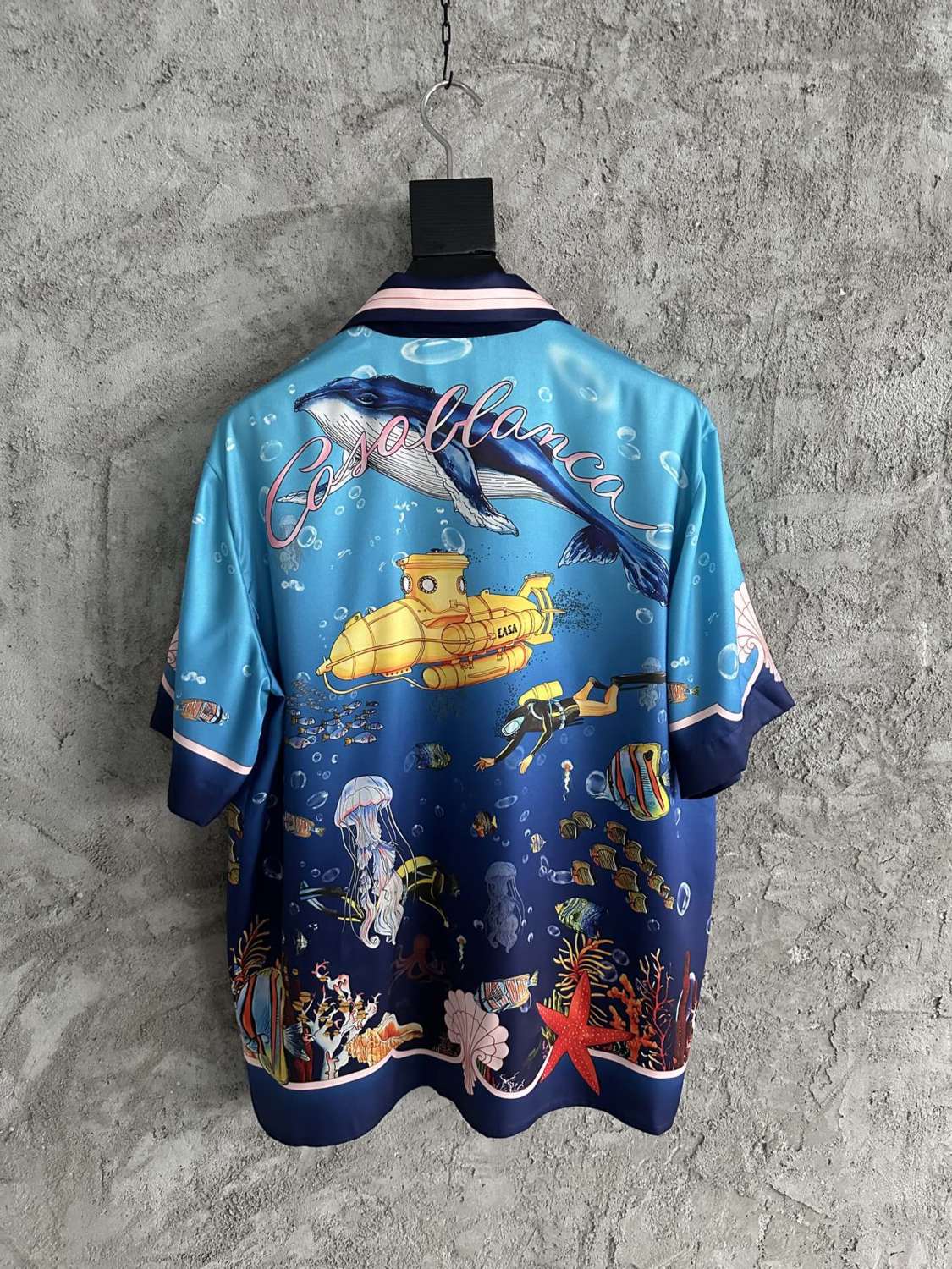 Casablanca Men's Summer Underwater World Pattern Printed Single Breasted Short Sleeve Shirt Casual Lace Up Shorts Set Suit #77126