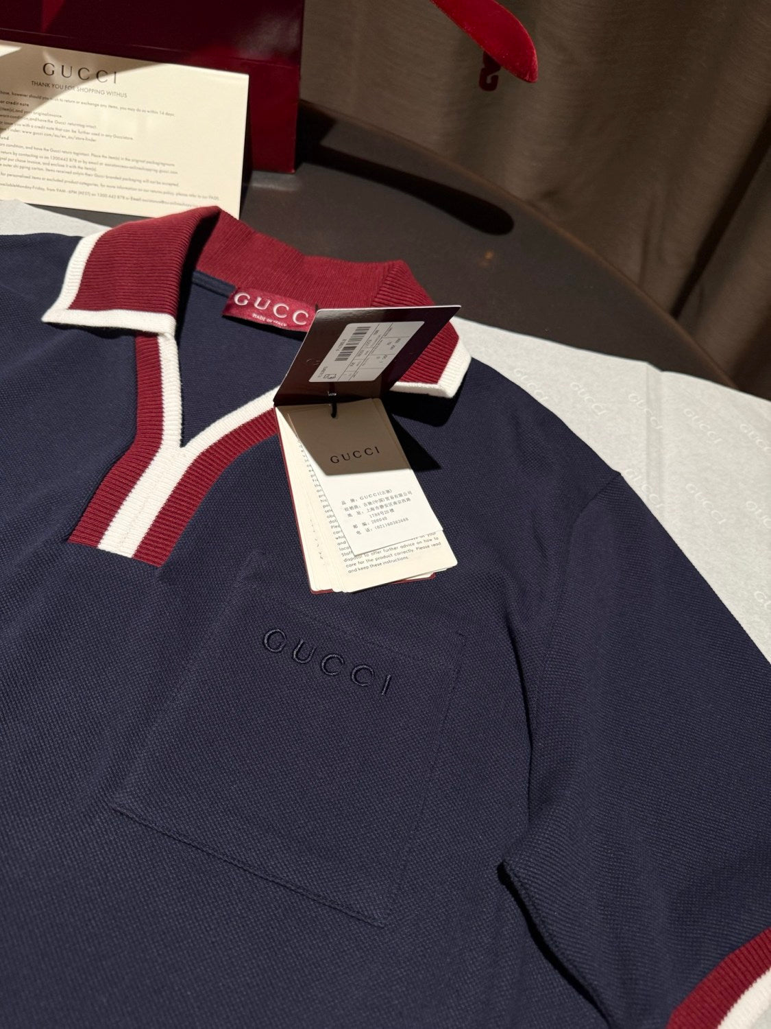 Gucci Men's And Women's Summer Fashion Classic V-neck Color Block Cotton Polo Shirt Short Sleeved T-Shirt #78425