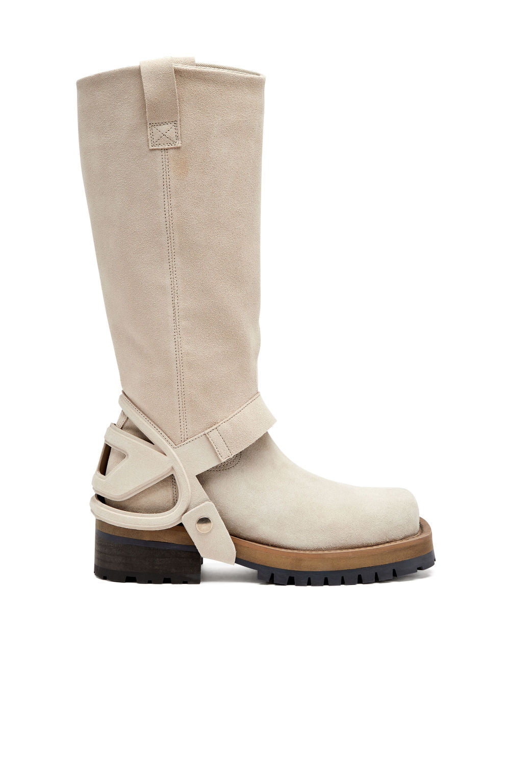 Diesel Women's D-Texan High Top Biker Boots Autumn/Winter Square Toe Suede Solid Color Casual Shoes 5cm Heel Ngvp #2139