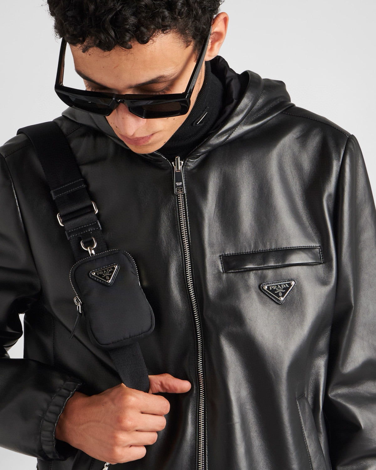 Prada Men's Autumn/Winter Solid Color Reversible Nappa Leather and Re-Nylon Waistcoat Jacket #77778