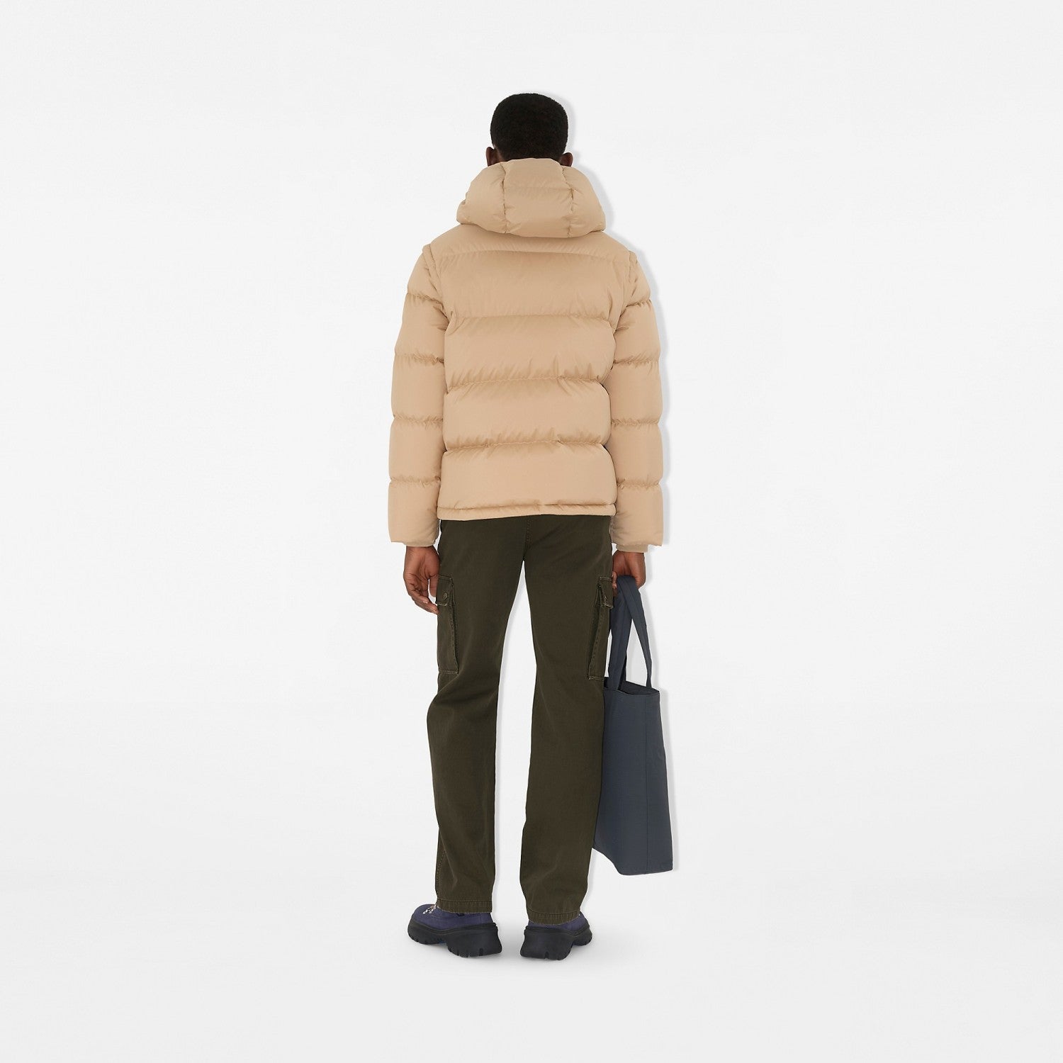 Burberry Detachable Sleeve Puffer Jacket in Flax Men's Nylon #335005